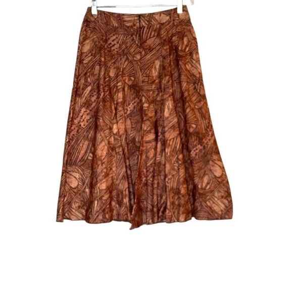 Peruvian Connection Brown Earthy Leaf Print A Line  Midi Skirt | Size 6 - Picture 6 of 7